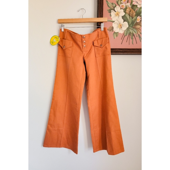 70s Turtlebax Deadstock Orange 1970s Vintage Low Rise Wide Leg Bell Bottom Pants - Picture 3 of 15